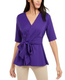 Alfani Petite Faux-Wrap Elbow-Sleeve Top  Created For Macy s   Reviews - Tops - Petites - Macy s at Macys